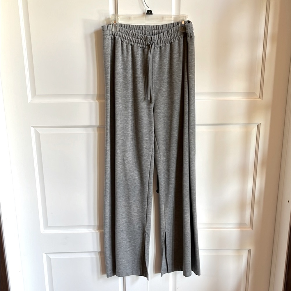 Gray Wide-Leg Lounge Pants with inside slits
